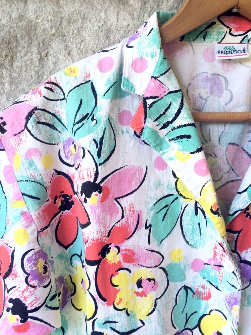 90s Watercolor Floral Print Button Down Blouse